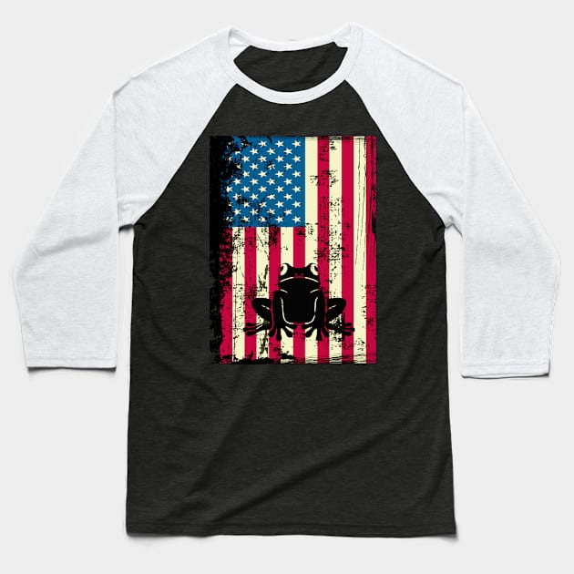 Frog American Flag USA Patriotic 4th Of July Gifts Baseball T-Shirt by KittleAmandass